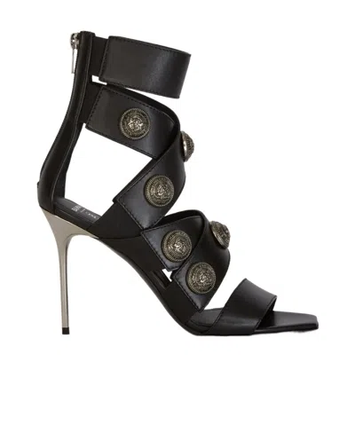 BALMAIN BALMAIN LOGO BUTTON EMBELLISHED STRAPPY SANDALS