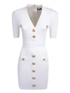 Balmain Logo Button Knit Dress In White