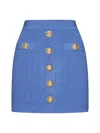 Balmain Knitted Mini Skirt With Decorative Buttons In Blu