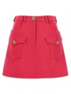 Balmain High-waisted Mini Skirt Logo Buttons In Fuchsia