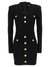 Balmain Mini Black Dress With Golden Buttons In Stretch Viscose Woman In Black