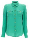 Balmain Logo Button Shirt Shirt And Blouse Light Blue In Blue