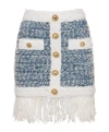 Balmain Frayed Button-embellished Tweed Mini Skirt