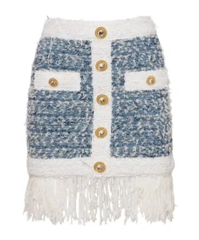 Balmain Mini Blue Denim Tweed Skirt
