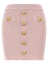 Balmain Knitted Mini Skirt With Embossed Buttons In Pink