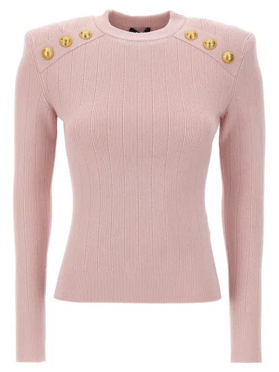 Balmain Logo Button Jumper In Pink