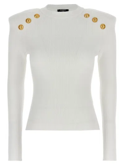Balmain Logo Button Sweater In White