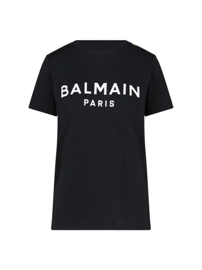 BALMAIN LOGO BUTTON T-SHIRT - BLACK