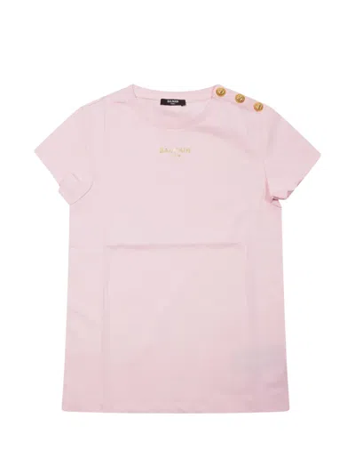 Balmain Kids' Logo Button T-shirt In Pink