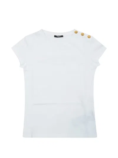 Balmain Kids' Logo Button T-shirt In White