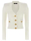 Balmain Logo Buttons Cardigan In White