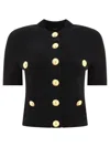 Balmain Black Cropped Cardigan With Jewel Buttons In Viscose Blend Woman