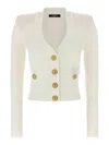 Balmain Women Buttoned V-necked Cardigan In White