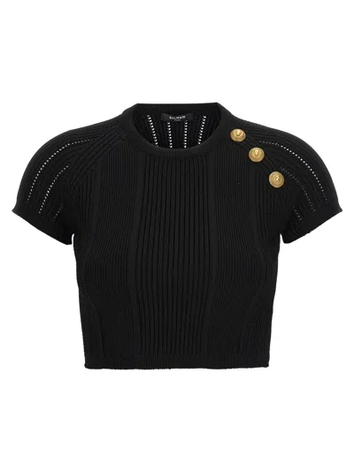 Balmain Logo Buttons Cropped Top In Black