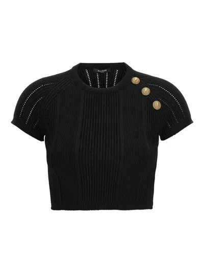 BALMAIN LOGO BUTTONS CROPPED TOP