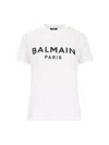 Balmain White Crewneck T-shirt With Logo Print And Golden Buttons In Jersey Woman