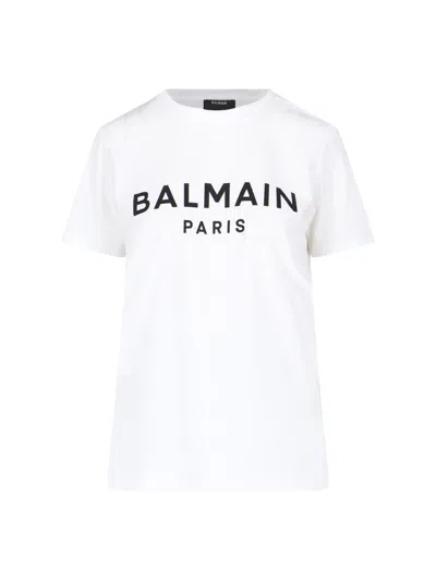 Balmain Logo Buttons T-shirt In Bianco E Nero