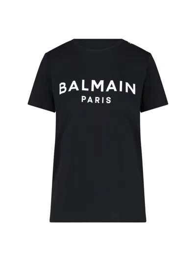 Balmain Logo Buttons T-shirt In Black