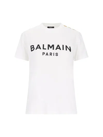 Balmain Logo Buttons T-shirt In White