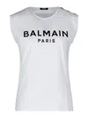 Balmain Logo Cotton Jersey Tank Top In White