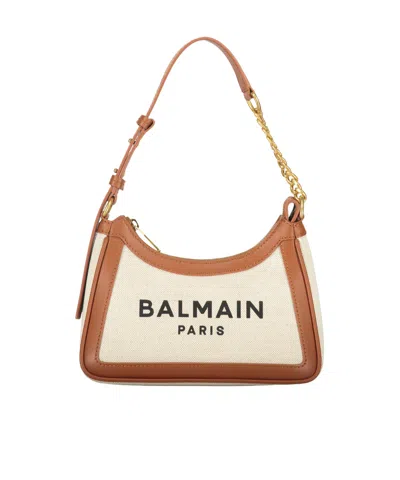 Balmain Logo Canvas Shoulder Bag In Brown