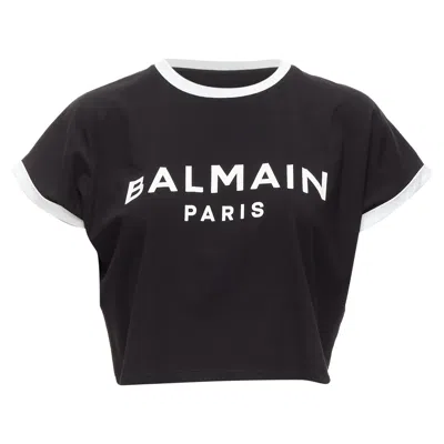 Balmain Logo Cap Short Sleeve Rr Cropped Tshirt In Black