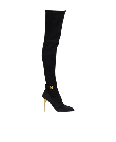 Balmain Logo Card Over-the-knee Boots In Black