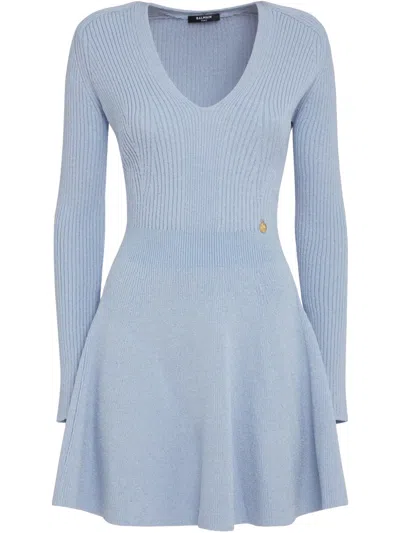 Balmain Ribbed-knit Mini Dress In 6ac Transparent