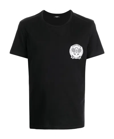 Balmain Logo Cloth Short-sleeved T-shirt In Black
