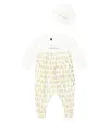 Balmain Logo Cotton Beanie And Onesie Set In White