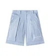 Balmain Logo Cotton-blend Bermuda Shorts In White/light Blue