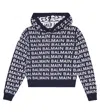 Balmain Logo Cotton-blend Cropped Hoodie In Blue/white