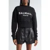 Balmain 3-button Logo-print Crop Sweatshirt In Black