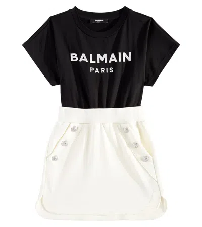 Balmain Kids' Logo Cotton Dress In Black