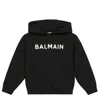 Balmain Logo Cotton Hoodie In Black/white