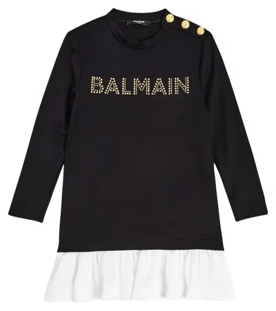 Balmain Kids' Logo Cotton Jersey Dress In Black