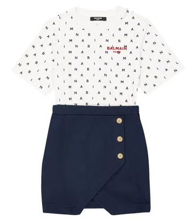 Balmain Kids' Logo Cotton Jersey Dress In White