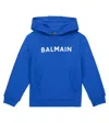 Balmain Logo Cotton Jersey Hoodie In Blue