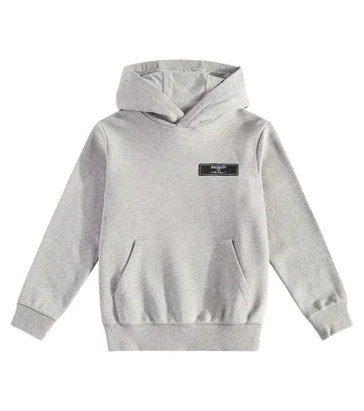 Balmain Kids' Logo Cotton Jersey Hoodie In Grey