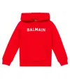 Balmain Logo Cotton Jersey Hoodie In Red