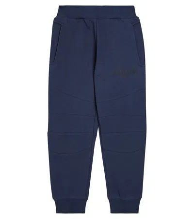 Balmain Kids' Logo Cotton Jersey Sweatpants In Blue