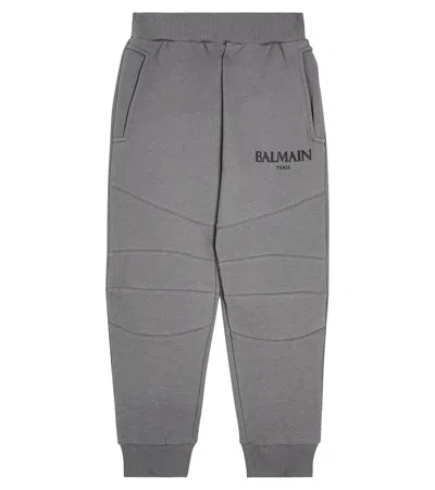 Balmain Kids' Logo Cotton Jersey Sweatpants In Grey
