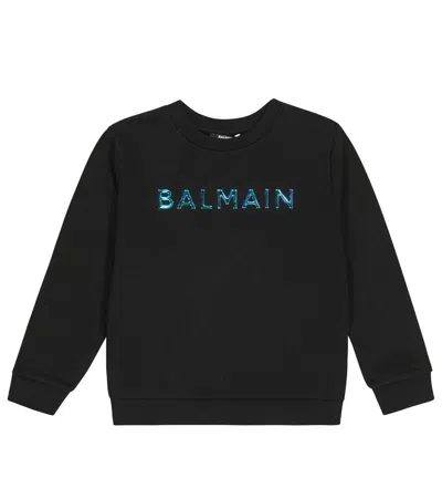 Balmain Kids' Sweatshirt Aus Baumwoll-jersey In Black