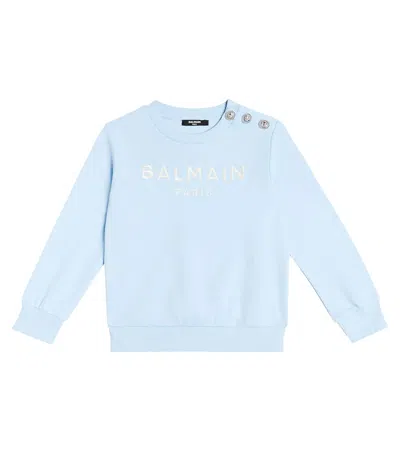 Balmain Kids' Logo Cotton Jersey Sweatshirt In Blue