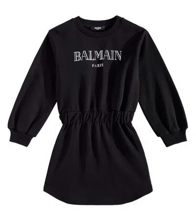 Balmain Kids' Logo Cotton Jersey Sweatshirt Dress In Black