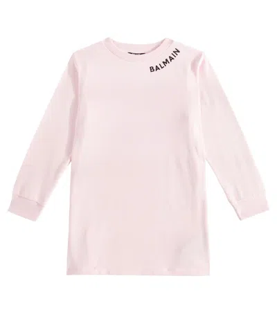 Balmain Kids' Logo Cotton Jersey Sweatshirt Dress In Pink
