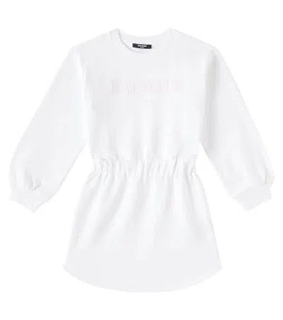 Balmain Kids' Logo Cotton Jersey Sweatshirt Dress In White