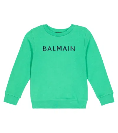 Balmain Kids' Sweatshirt Aus Baumwoll-jersey In Green