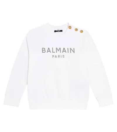 Balmain Kids' Logo Cotton Jersey Sweatshirt In White