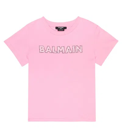 Balmain Kids' T-shirt Aus Baumwoll-jersey In Antique Pink